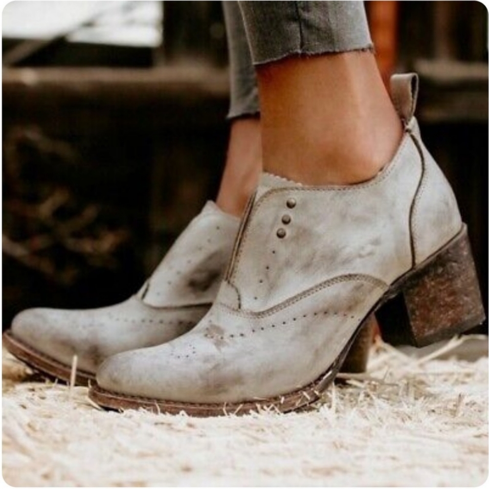 freebird Distressed Light Gray Leather Ankle Boots